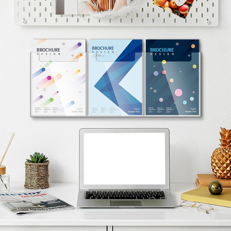 Sherr 2 Pcs Acrylic Brochure Holder Wall Mount, 8.5 x 11 Inches Clear Hanging Flyer Display Holder Plastic Pamphlet Stand for Magazine, Booklet, Bookmark (Three-slot) - Image 5